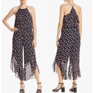Joie Jael 100% Silk Floral Print Halter Jumpsuit Midnight Black Womens Small NWT